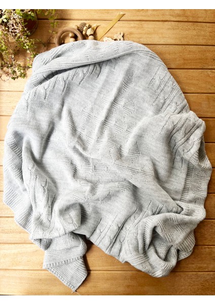 Triko Tek Kat Bebek Battaniye Gri 95×100 Cm-Zincir Desenli modelleri