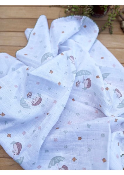 Tek Kat Kirpi Desenli %100 Pamuk Müslin Battaniye ve Örtü 85X80 cm