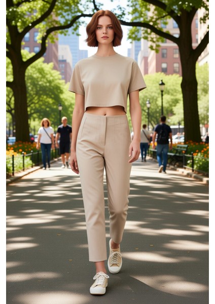 Kadın Cigarette Kalıp Yüksek Bel Pensli Dokuma Pantolon Fonksiyonel Dayanıklı Kaliteli Şık modelleri