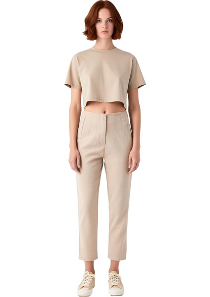 Kadın Cigarette Kalıp Yüksek Bel Pensli Dokuma Pantolon Fonksiyonel Dayanıklı Kaliteli Şık fırsatları