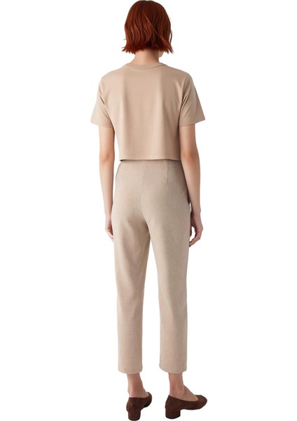 Kadın Cigarette Kalıp Yüksek Bel Pensli Dokuma Pantolon Fonksiyonel Dayanıklı Kaliteli Şık indirimleri