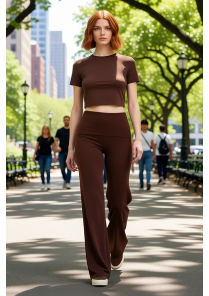 Kadın Melanj Beli Katlamalı Geniş Paça Pantolon Fonksiyonel Dayanıklı Kaliteli Konforlu Şık modelleri