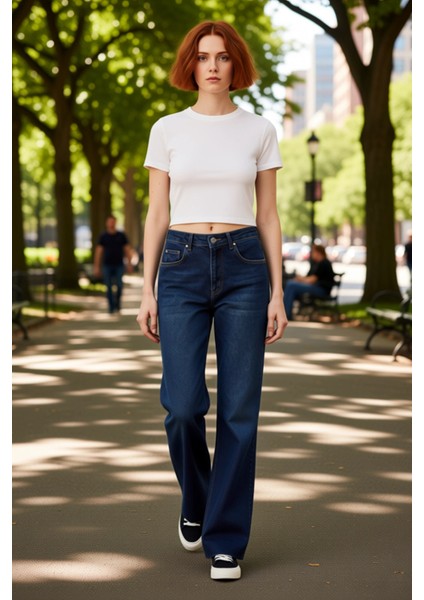 Kadın Yüksek Bel Wide Leg Palazzo Jean Fonksiyonel Dayanıklı Kaliteli Konforlu Estetik Şık fırsatları