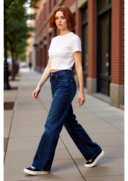 Kadın Yüksek Bel Wide Leg Palazzo Jean Fonksiyonel Dayanıklı Kaliteli Konforlu Estetik Şık indirimleri