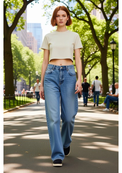 Kadın Açık Yüksek Bel Straight Boru Paça Denim Pantolon Fonksiyonel Dayanıklı Kaliteli Şık fiyatları