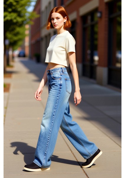 Kadın Açık Yüksek Bel Straight Boru Paça Denim Pantolon Fonksiyonel Dayanıklı Kaliteli Şık modelleri