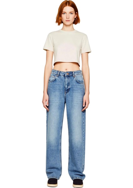 Kadın Açık Yüksek Bel Straight Boru Paça Denim Pantolon Fonksiyonel Dayanıklı Kaliteli Şık fırsatları