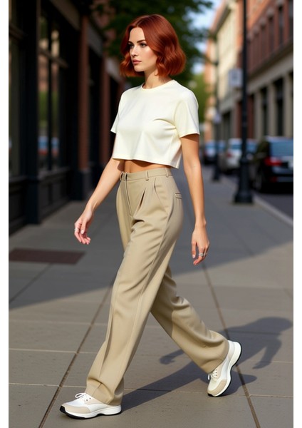 Kadın Straight Fit Dokuma Kumaş Pantolon Fonksiyonel Dayanıklı Kaliteli Konforlu Estetik Şık modelleri