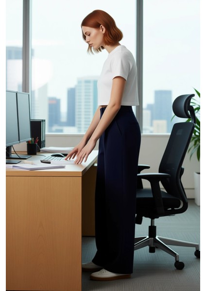 Kadın Düz Kesim Dokuma Kumaş Yüksek Bel Pantolon Fonksiyonel Dayanıklı Kaliteli Konforlu Şık