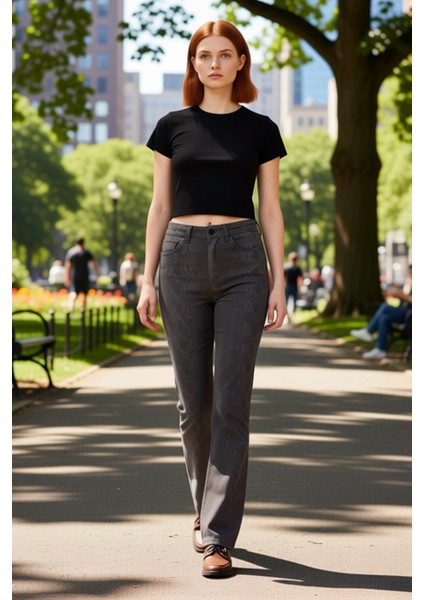 Kadın Flare Kesim Yılan Desenli Denim Pantolon Normal Bel Esnek Fonksiyonel Dayanıklı Spor fırsatları