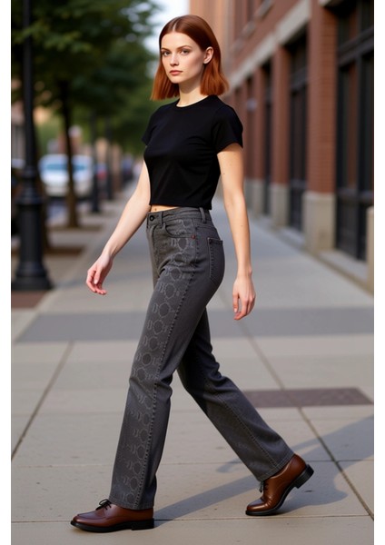 Kadın Flare Kesim Yılan Desenli Denim Pantolon Normal Bel Esnek Fonksiyonel Dayanıklı Spor indirimleri