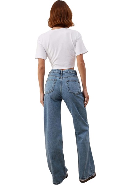 Kadın Wide Leg Yüksek Bel Denim Pantolon Fonksiyonel Dayanıklı Kaliteli Konforlu Estetik Şık fiyatları