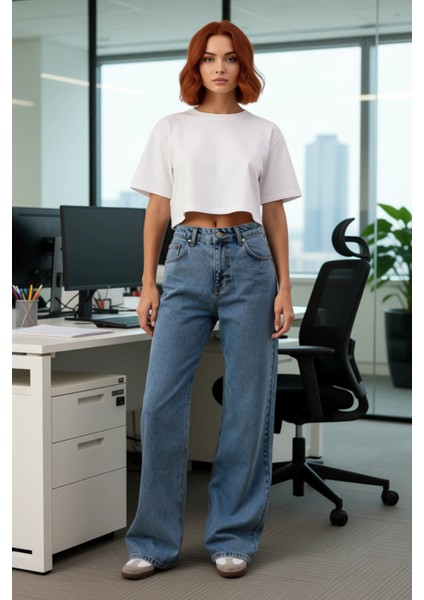 Kadın Wide Leg Yüksek Bel Denim Pantolon Fonksiyonel Dayanıklı Kaliteli Konforlu Estetik Şık modelleri