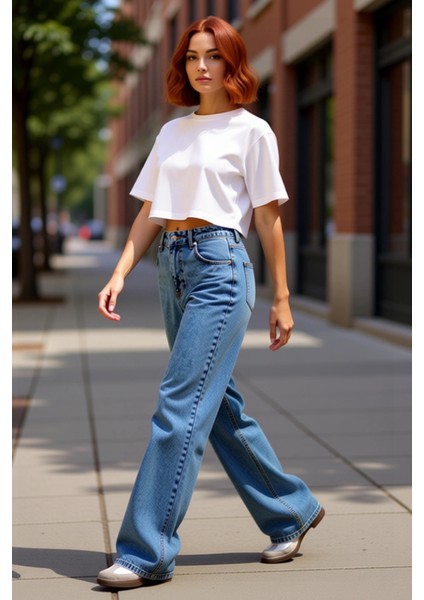 Kadın Wide Leg Yüksek Bel Denim Pantolon Fonksiyonel Dayanıklı Kaliteli Konforlu Estetik Şık indirimleri