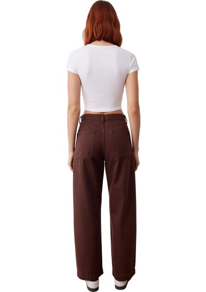Kadın Yüksek Bel Geniş Paça Cep Detaylı Pantolon Fonksiyonel Dayanıklı Kaliteli Konforlu Şık indirimleri