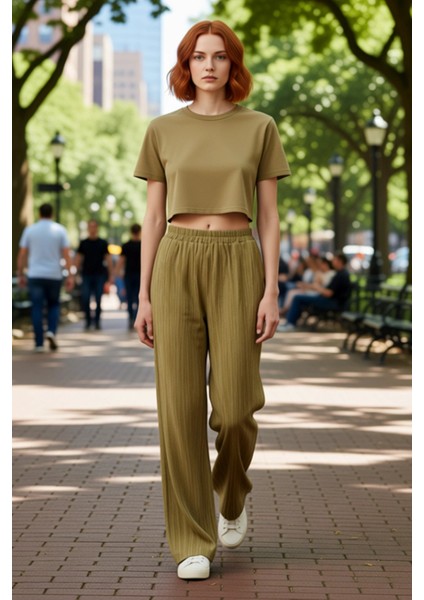 Kadın Yüksek Bel Dokulu Geniş Paça Pantolon Fonksiyonel Dayanıklı Kaliteli Konforlu Modern modelleri