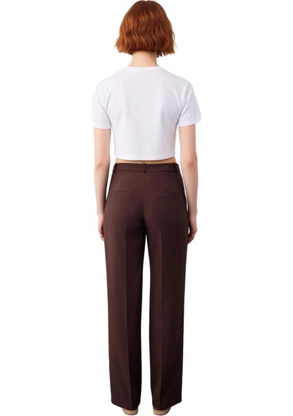 Kadın Düz Desenli Geniş Paça Koyu Kahve Pantolon Fonksiyonel Dayanıklı Kaliteli Konforlu Şık indirimleri