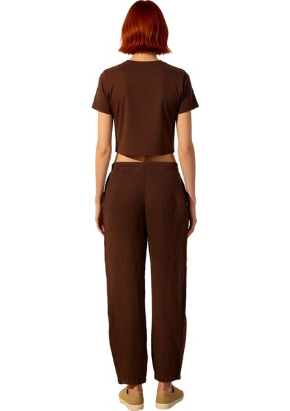 Kadın Keten Pantolon Yüksek Bel Geniş Paça Kemer Detaylı Fonksiyonel Dayanıklı Kaliteli Şık indirimleri