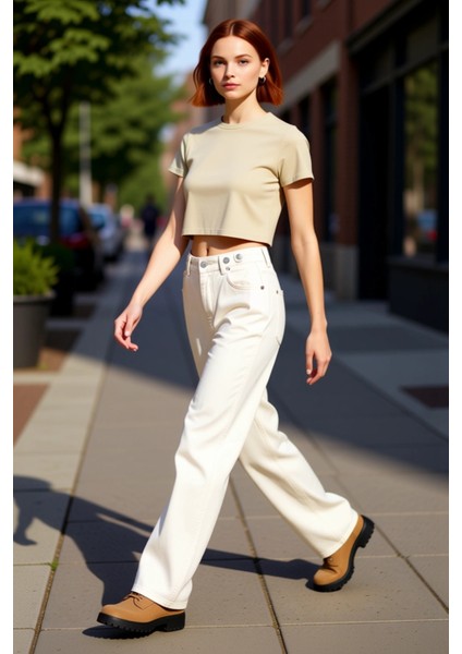 Kadın Yüksek Bel Düz Kesim Denim Pantolon Fonksiyonel Dayanıklı Kaliteli Konforlu Estetik Şık modelleri