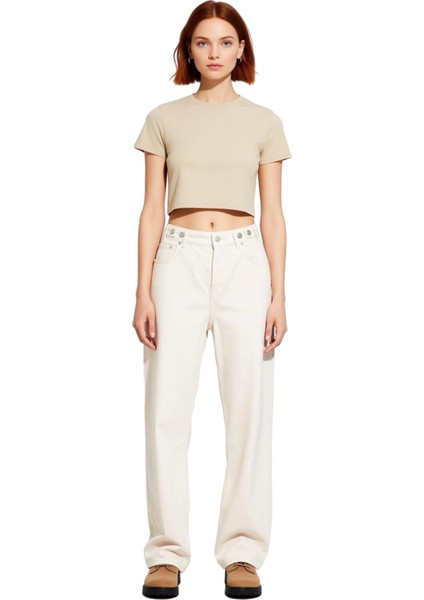 Kadın Yüksek Bel Düz Kesim Denim Pantolon Fonksiyonel Dayanıklı Kaliteli Konforlu Estetik Şık fırsatları