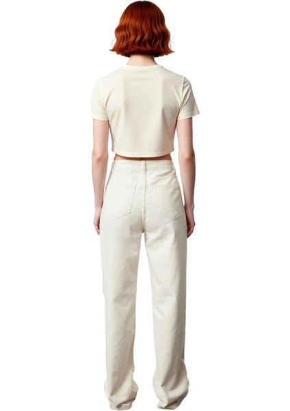 Kadın Yüksek Bel Düz Kesim Denim Pantolon Fonksiyonel Dayanıklı Kaliteli Konforlu Estetik Şık indirimleri