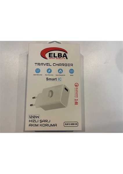 ELB12 Elb- USB120 120W 3.4A Hızlı Şarj Akım Koruma Isıya Dayanıklı Ev Şarj Kafa