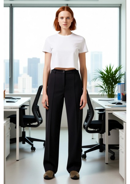 Kadın Mürdüm Düz Kesim Yüksek Bel Pantolon Nervür Detaylı Fonksiyonel Dayanıklı Kaliteli Şık