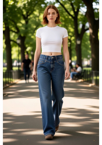 Kadın Geniş Paça Denim Pantolon Fonksiyonel Dayanıklı Kaliteli Konforlu Estetik Premium Şık modelleri