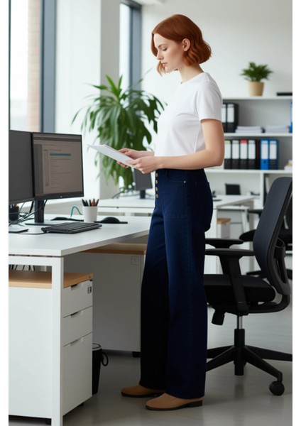 Kadın Geniş Paça Düğmeli Yüksek Bel Jean Pantolon Fonksiyonel Dayanıklı Kaliteli Konforlu Şık fiyatları