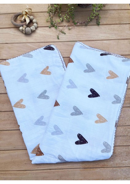 Tek Kat Kalp Desenli %100 Pamuk Müslin Battaniye ve Örtü 85X80 cm fiyatları