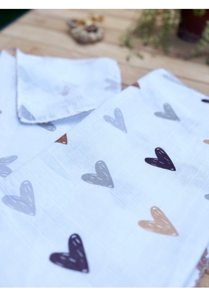 Tek Kat Kalp Desenli %100 Pamuk Müslin Battaniye ve Örtü 85X80 cm modelleri