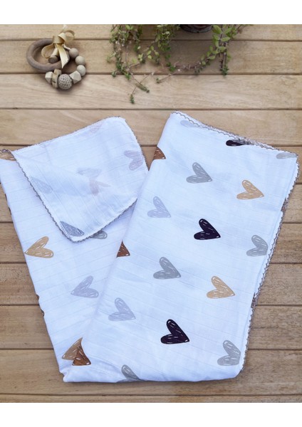 Tek Kat Kalp Desenli %100 Pamuk Müslin Battaniye ve Örtü 85X80 cm fırsatları