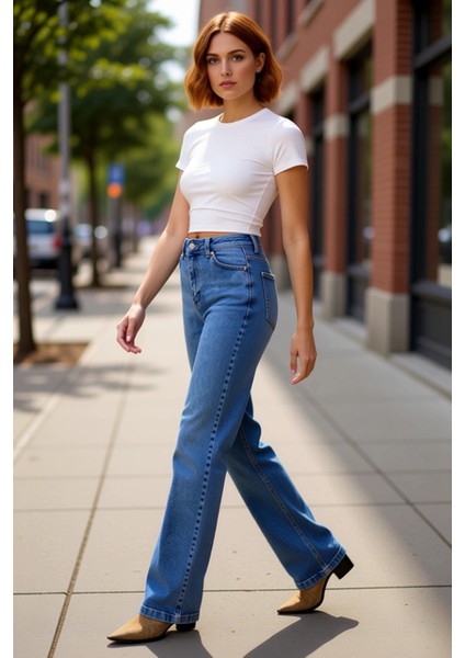 Kadın Yüksek Bel Flare Denim Pantolon Cool & Comfort Fonksiyonel Dayanıklı Kaliteli Modern
