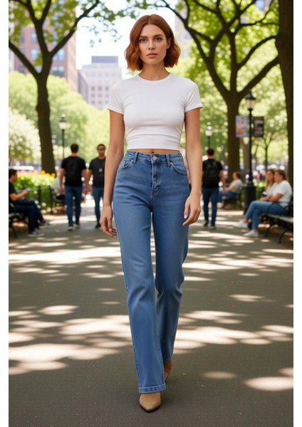 Kadın Yüksek Bel Flare Denim Pantolon Cool & Comfort Fonksiyonel Dayanıklı Kaliteli Modern modelleri