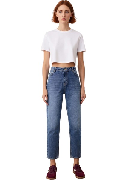 Kadın Yüksek Bel Geniş Paça Denim Pantolon Fonksiyonel Dayanıklı Kaliteli Konforlu Estetik