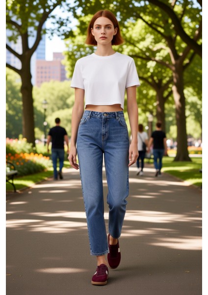 Kadın Yüksek Bel Geniş Paça Denim Pantolon Fonksiyonel Dayanıklı Kaliteli Konforlu Estetik fırsatları