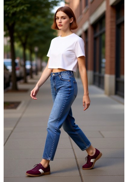 Kadın Yüksek Bel Geniş Paça Denim Pantolon Fonksiyonel Dayanıklı Kaliteli Konforlu Estetik indirimleri