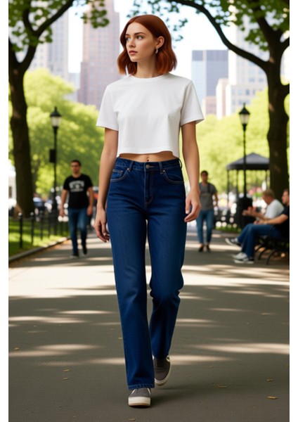 Kadın Yüksek Bel Straight Denim Pantolon Fonksiyonel Dayanıklı Kaliteli Konforlu Estetik Şık modelleri
