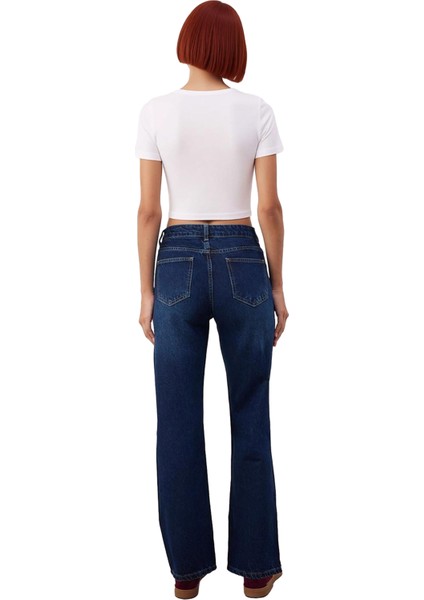 Kadın Yüksek Bel Straight Denim Pantolon Fonksiyonel Dayanıklı Kaliteli Konforlu Estetik Şık indirimleri