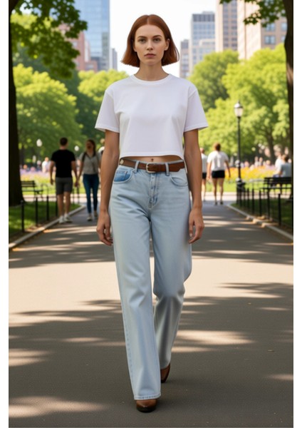 Kadın Açık Yüksek Bel Geniş Paça Kot Pantolon Fonksiyonel Dayanıklı Kaliteli Konforlu Spor modelleri