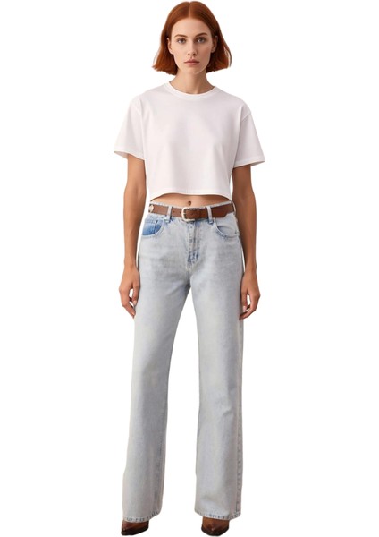 Kadın Açık Yüksek Bel Geniş Paça Kot Pantolon Fonksiyonel Dayanıklı Kaliteli Konforlu Spor fırsatları