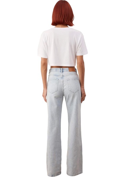 Kadın Açık Yüksek Bel Geniş Paça Kot Pantolon Fonksiyonel Dayanıklı Kaliteli Konforlu Spor indirimleri