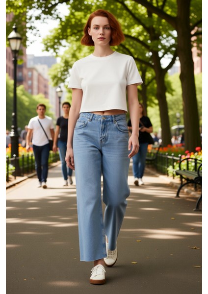 Kadın Kesik Paça Straight Fit Denim Pantolon Fonksiyonel Dayanıklı Kaliteli Konforlu Rahat modelleri