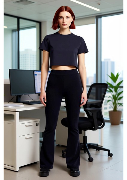 Kadın Yüksek Bel Esnek Ispanyol Paça Fitilli Örme Pantolon Fonksiyonel Dayanıklı Kaliteli Şık