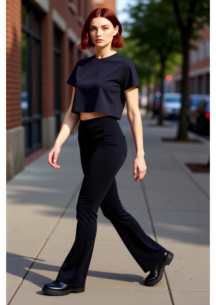 Kadın Yüksek Bel Esnek Ispanyol Paça Fitilli Örme Pantolon Fonksiyonel Dayanıklı Kaliteli Şık modelleri