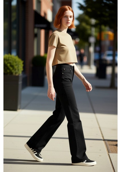 Kadın Koyu Straight Kesim Denim Pantolon Fonksiyonel Dayanıklı Kaliteli Konforlu Estetik Şık