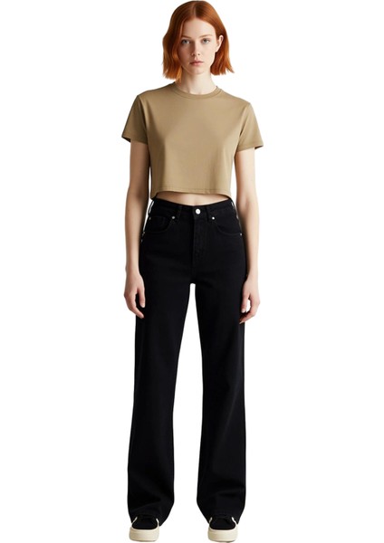 Kadın Koyu Straight Kesim Denim Pantolon Fonksiyonel Dayanıklı Kaliteli Konforlu Estetik Şık fırsatları