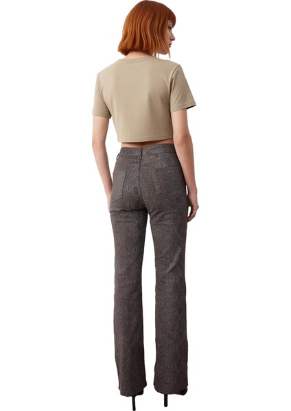 Kadın Yılan Desenli Flare Jean Pantolon Normal Bel Esnek Kumaş Fonksiyonel Dayanıklı Rahat indirimleri