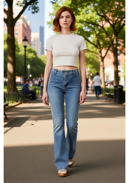 Kadın Yüksek Bel Flare Paça Denim Pantolon Fonksiyonel Dayanıklı Kaliteli Konforlu Estetik modelleri