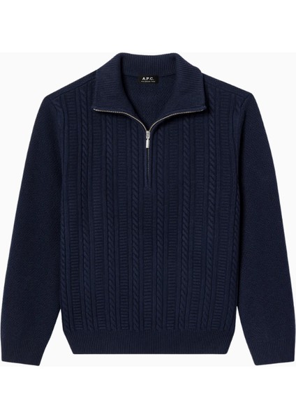 Theo Jumper Yüksek Yakalı, Örgü Detaylı %100 Yün Erkek Kazak